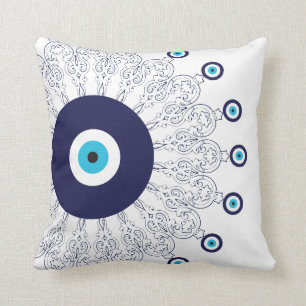 Almofada Elegante Marinho Azul Aqua Mau Eye Boho Chic Manda