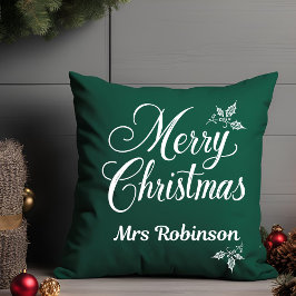 Almofada Elegante Merry Christmas Custom Name Holly Berries