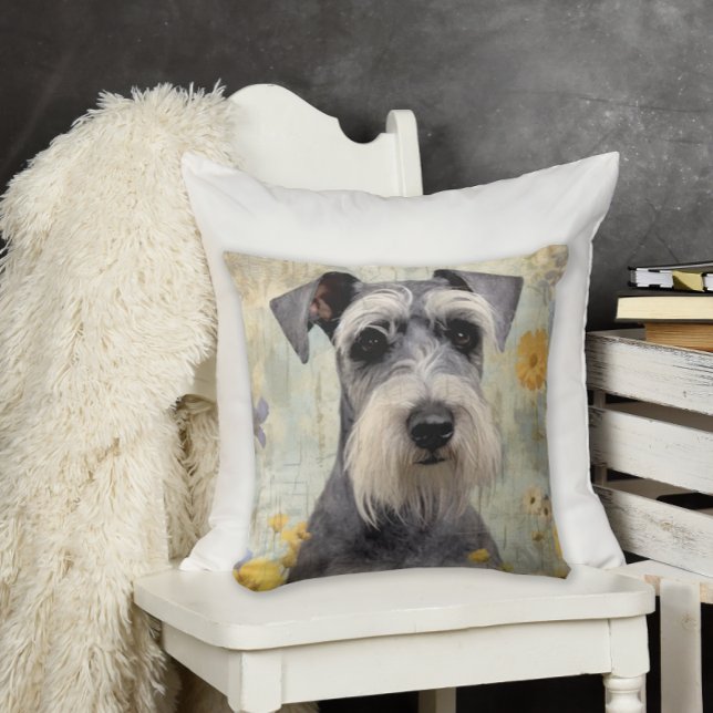 Almofada Elegante Mini Schnauzer (Add some cuteness to your home decor with this pretty Schnauzer throw pillow.)