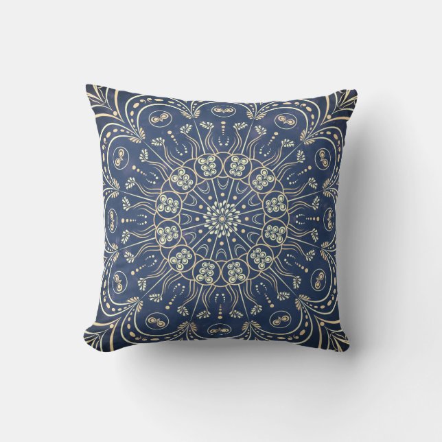 Almofada Elegante Moderno Boho Chic Mandala Blue (Frente)