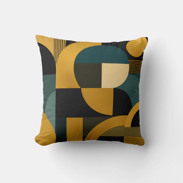 Almofada Elegante Moderno de Meados do Século Ouro e Geomét (Frente)