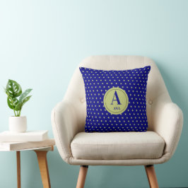 Almofada Elegante Monograma com Estrelas em Dourado e Azul