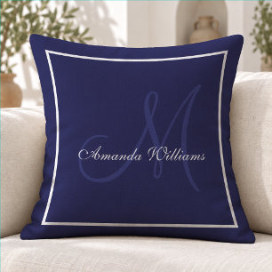 Almofada Elegante Monograma de Família Clássico em Azul Nav