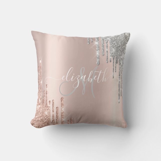 Almofada Elegante Monograma em Rosa Dourado com Brilho Prat (Frente)