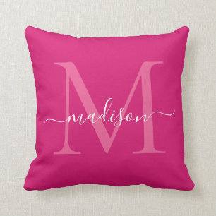 Almofada Elegante Monograma Magenta Rosa Na moda Girly Scri