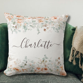 Almofada Elegante Monograma Rosa Floral Verde Russo