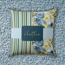 Elegante Monograma Vintage Floral Listrado Azul Do
