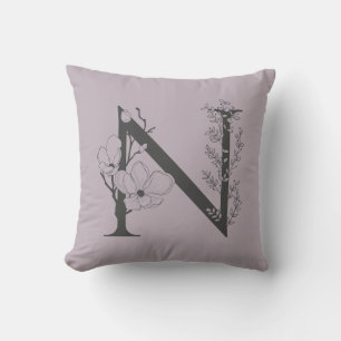 Almofada Elegante N Boho Monograma Floral Cinza Lilac Inici