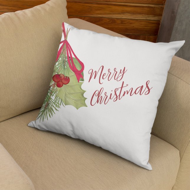 Almofada Elegante Natal Verde Água Alegre Natal  (Merry Christmas Red and Green Greenery. With Stylish Calligraphy Script.)