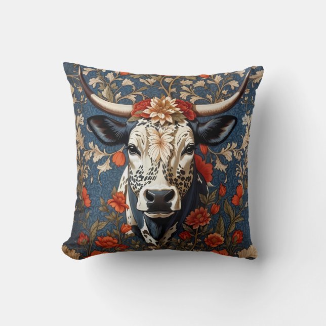 Almofada Elegante Nguni Cow William Morris Inspirou (Frente)
