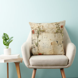 Almofada Elegante Nota de Amor Floral Vintage