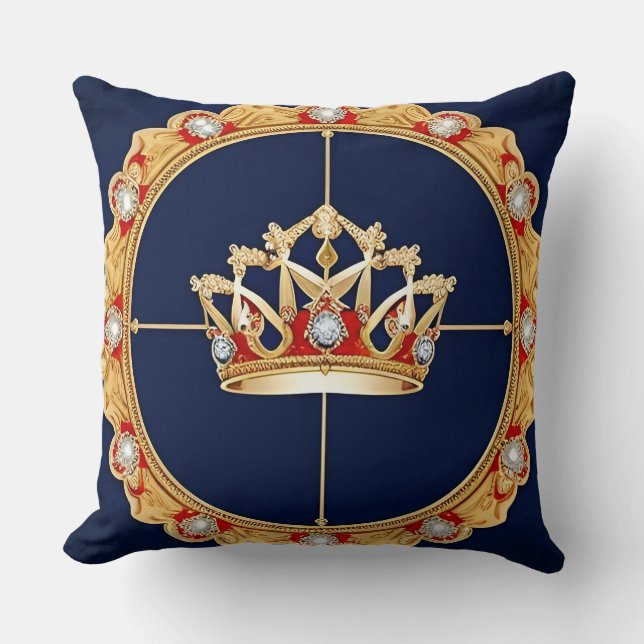 Almofada Elegante Ornamento de Coroa Dourada (Frente)