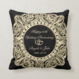 Almofada Elegante Ornamento Dourado 50º Aniversário de Cas