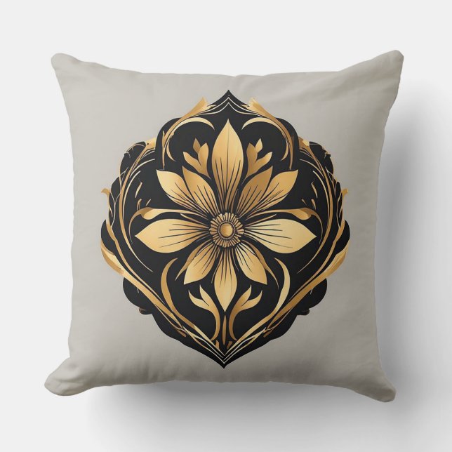 Almofada Elegante Ornamento Floral Dourado (Frente)