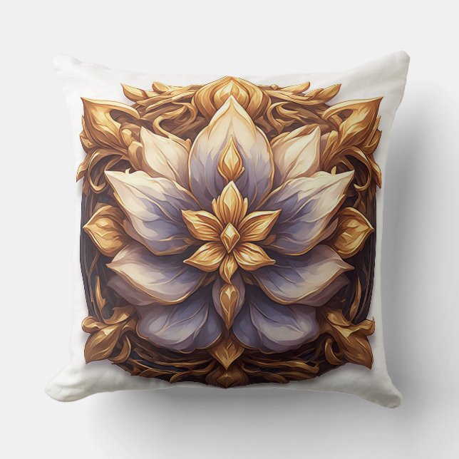 Almofada Elegante Ornamento Floral Dourado (Frente)