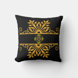 Almofada Elegante Ornamento Floral Dourado Estilo Barroco