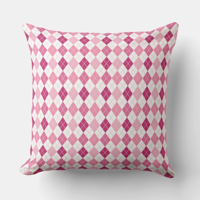 Almofada Elegante Padrão Argyle: Delícia Rosa e Roxa (Frente)