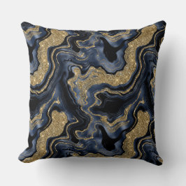 Almofada Elegante padrão de ágata azul naval e brilho doura
