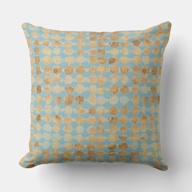 Almofada Elegante, padrão de bolinhas azul suave dourado (Frente)