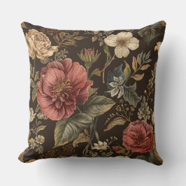 Almofada Elegante, padrão de flores marrons bege