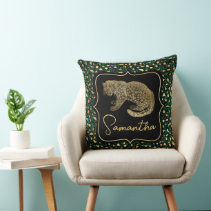 Almofada Elegante padrão de leopardo verde e dourado e manc