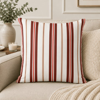 Almofada Elegante padrão de listras Terracotta+Bege+Branco