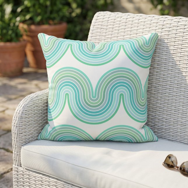 Almofada Elegante padrão de onda azul turquesa verde menta  (Criador carregado)