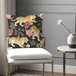 Almofada Elegante padrão de tigre e peônia em Chinoiserie p