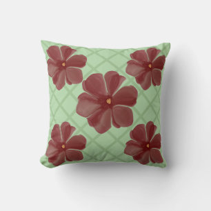 Almofada Elegante Padrão de Treliça Floral Borgonha e Verde