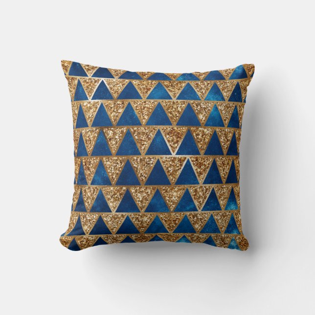 Almofada Elegante Padrão de Triângulo em Azul Naval com Bri (Frente)