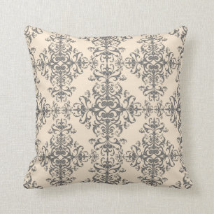Almofada Elegante padrão estilo damasco em creme e cinza
