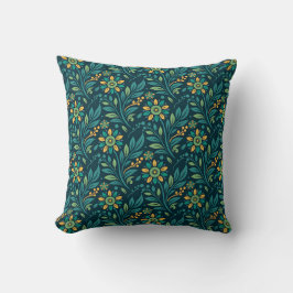 Almofada Elegante padrão floral em amarelo e azul-turquesa