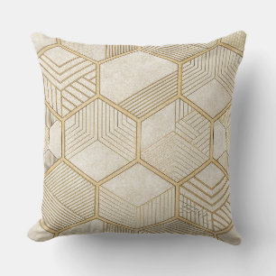 Almofada Elegante Padrão Geométrico Hexágono em Ouro - Márm
