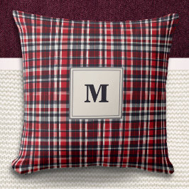 Almofada Elegante Padrão Xadrez Tartan com Monograma Estilo