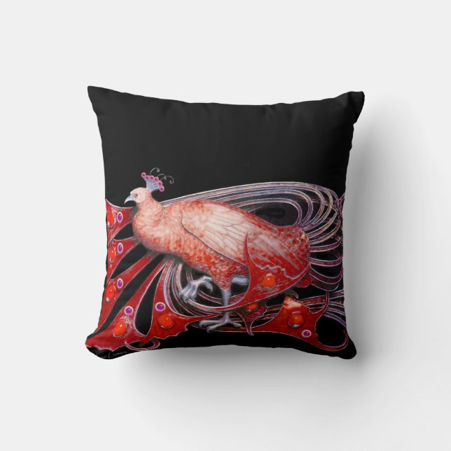 ALMOFADA ELEGANTE PEACOCK EM PRETO VERMELHO (Frente)