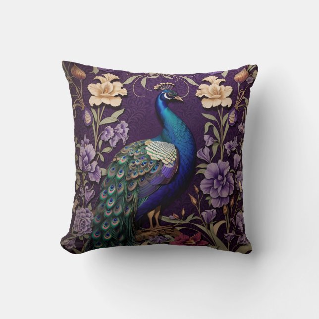Almofada Elegante Peacock Em Purple William Morris Inspirou (Frente)