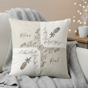 Almofada Elegante Pena Branca de Estilo Literário para Deco