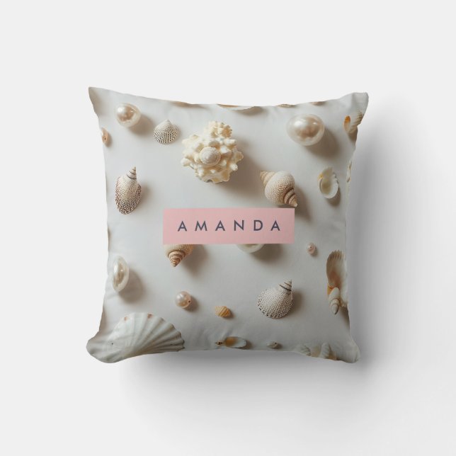 Almofada Elegante Personalizado Pastel Concha e Pérola (Frente)