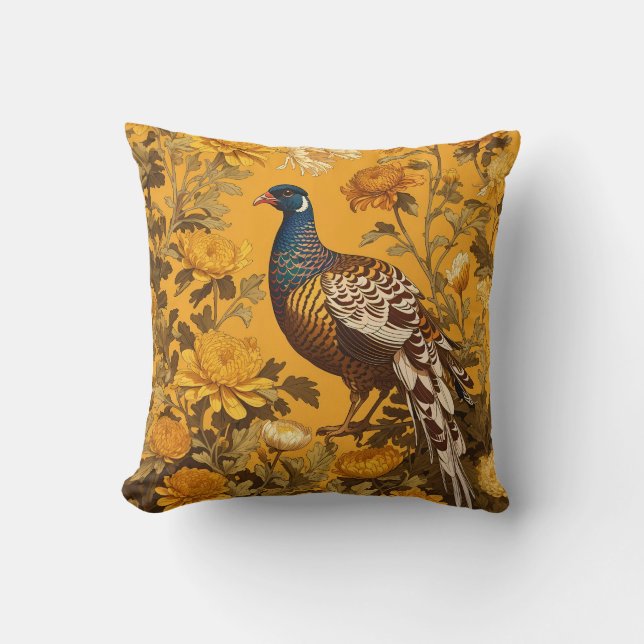 Almofada Elegante Pheasant William Morris Inspirou (Frente)