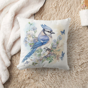 Almofada Elegante Pintura de Borboletas e Azul Rei