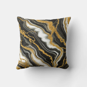 Almofada Elegante Preto Branco Dourado Visual de Mármore