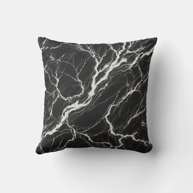 Almofada Elegante Preto e Branco com Aparência de Mármore G (Verso)