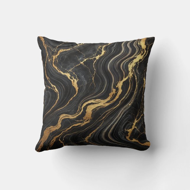 Almofada Elegante Preto e Dourado com Aparência de Mármore  (Verso)
