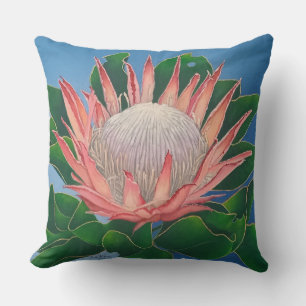 Almofada Elegante Protea Rei Rosa Arte Botânica de Flores