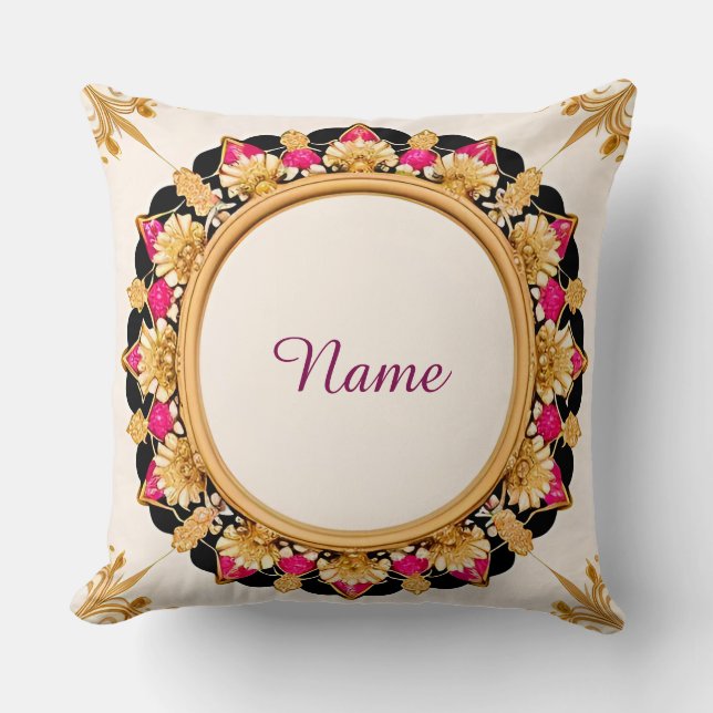 Almofada Elegante Quadro Floral Dourado (Frente)