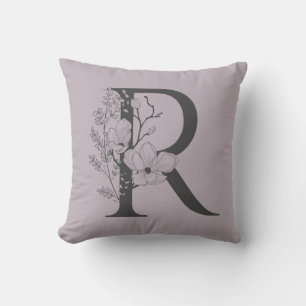 Almofada Elegante R Boho Monograma Floral Cinza Lilac Inici