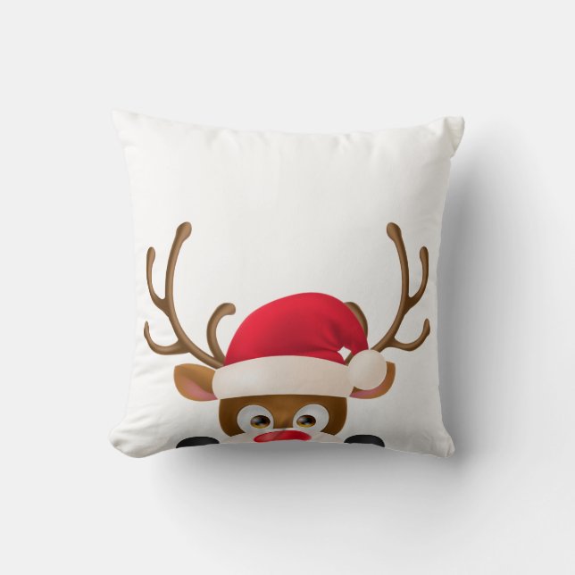 Almofada Elegante Reindeer com Santa Hat | TRAVESSEIRO DECO (Frente)