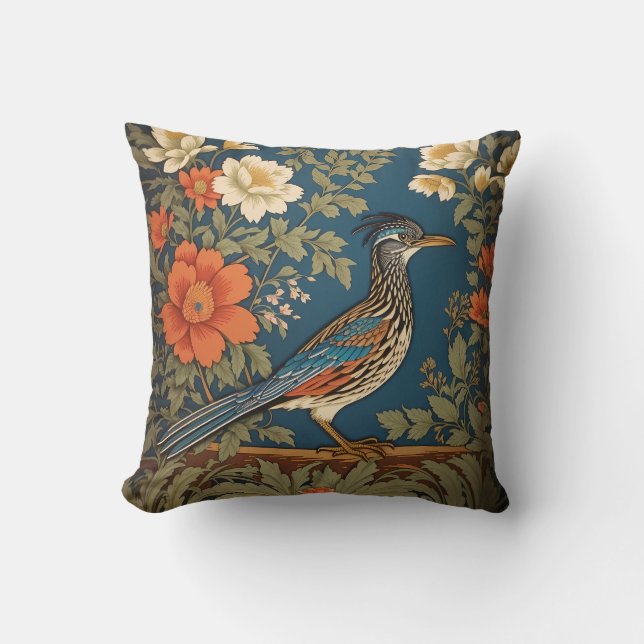 Almofada Elegante Roadrunner Bird William Morris Inspirou (Frente)