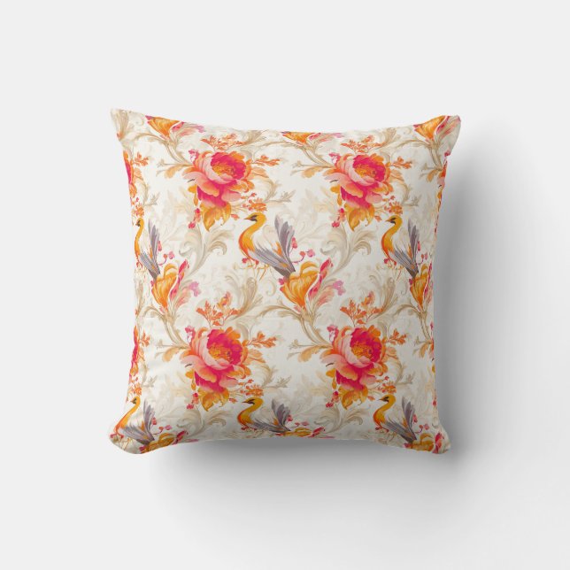 Almofada Elegante Rococo Inspirava Design Laranja e Preto (Frente)