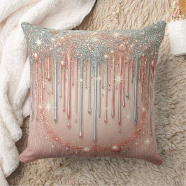 Almofada Elegante Rosa Bege e Brilho Prata Drip 